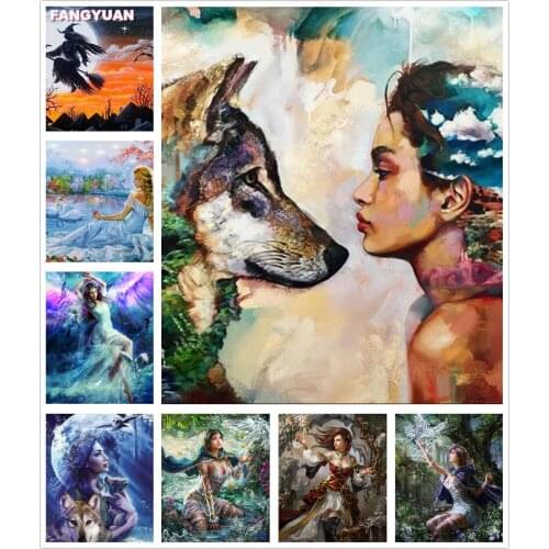 5D Diy Full Drill Diamond Art Painting Fairy Forest Beauty Maid Wolf Diamond Embroidery Mosaic Cross Stitch Kits Home Decoration