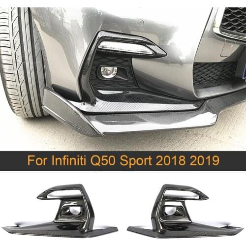 Q50 Car Front Bumper Fog Light Lamp Cover Trims for Infiniti Q50 Sport 2018 2019 Carbon Fiber