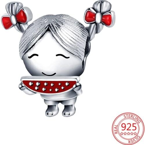 New 925 Sterling Silver Little Girl with Double Ponytails Charms Beads Fit Original Pandora Bracelet for Women Jewelry Gift