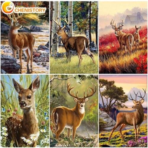 CHENISTORY Milu Deer Painting By Numbers Animal City Frame Canvas For Adult Diy Kit Drawing Picture Coloring By Number Decor Art