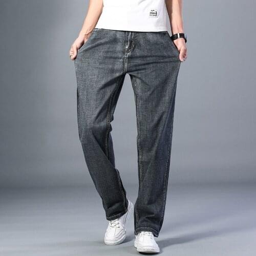 2021 Stretch Loose Straight Denim Wide Leg Male New Mens Gray Thin Jeans AdvancedPlus Size 40 42 44