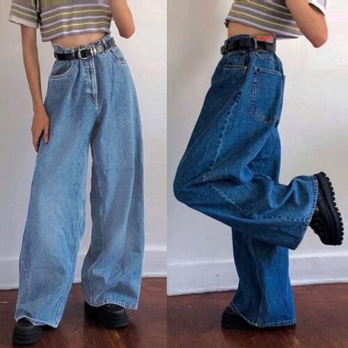 Women Wide Leg Jeans Fashion Classic High Waist Baggy Bell Bottom Jeans Woman Vintage Dark Blue Big Size Denim Pants Streetwear