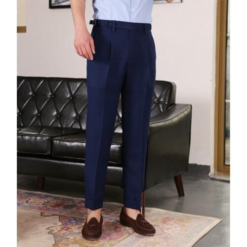 Custom Made Light Navy Blue Pants Straight-Fit Trousers Mens/Bridegroom/Best Man Wedding/Evening Plain Front Pant KZ10