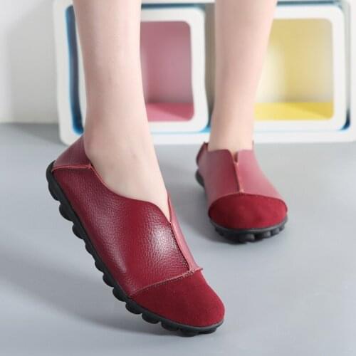 Korean Version of Large Size Womens Shoes Moccasin Shoes Suede Stitching Leather Shoes Non-slip Casual Shoes Comfortable Shoes