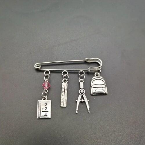 Round cup stationery ruler School bag alloy accessories brooch handmade round bead brooch alloy jewelry