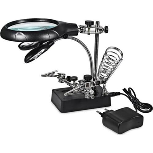 Welding Magnifier Magnifying Glass 2.5X 7.5X 10X with 5 LED Light Helping Hand Clip Soldering Iron Stand Holder Repair Loupe