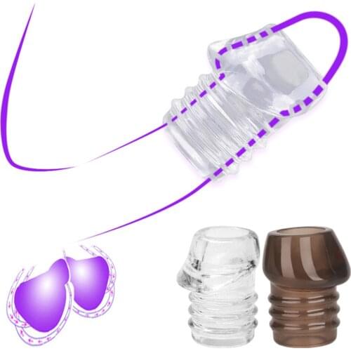 TPE Reusable Condoms Penis Sleeve Glans Rings Extender With Thread Foreskin Ring For Male Cock Enlargement