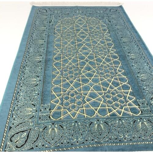 Prayer mat Seljuk Pattern Chenille Prayer Mat Blue Hajj Umrah Mawlid Islamic Gift Prayer Rug Prayer Rug Blue Color Pattern Quality Prayer Prayer rug