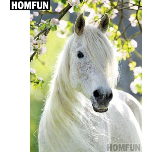 HOMFUN Full Square/Round Drill 5D DIY Diamond Painting "White horse" Embroidery Cross Stitch 5D Home Decor Gift A04014