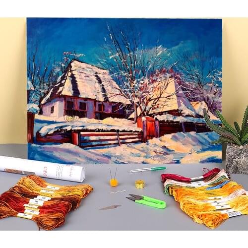 Landscape Scansen Printed Fabric 11CT Cross Stitch Embroidery Kit DMC Threads Knitting Handmade Needlework Hobby Room Mulina