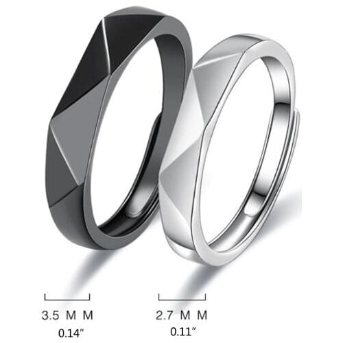 2x Classic Simple Couple Rings Set Ins Retro Creative Geometric Opening Adjustable Ring For Teen Girls Black White
