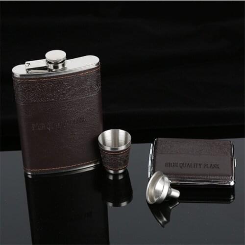 High Quality Men 9OZ Hip Flask Set Stainless Steel Flask Male Pocket Drink Ware With Cigarette Case Gadgets&Gift For Men