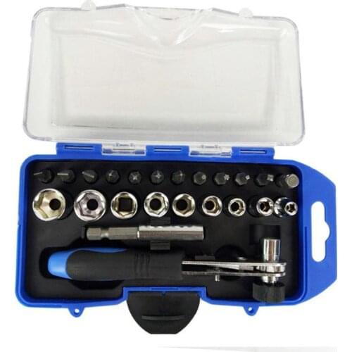 23pcs Sleeve Screwdriver Set Ratchet Wrench Socket Spanner Drill Combination Kits for Car Bike Rapid Repair Tool