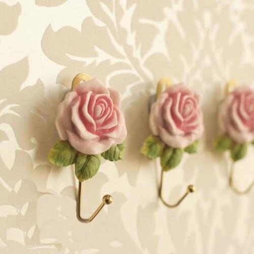 Door Wall Mounted Hat Rack Door Hooks Wall Sticky Hook Mounted Hanger Rose Flower Resin for Coat Hat Robe Towel Home Hooks