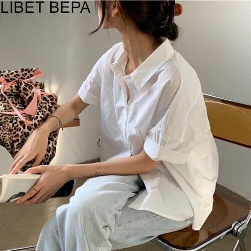 New 2021 Summer Autumn Womens Blouses Fashionable Elegant Vintage Oversize Korean Wild Minimalist Style Shirts Lady Tops BL9075