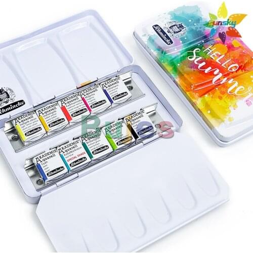 Original Schmincke Hello Summer Special Edition,Solid watercolor in a colorful tin,9/10 color set,Professional Art supplies