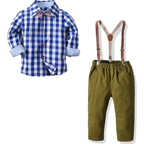Infant Kids Boys Gentleman Clothes Sets 2pcs Plaid Print Long Sleeve Single Breasted Shirts Pants Children Outfits