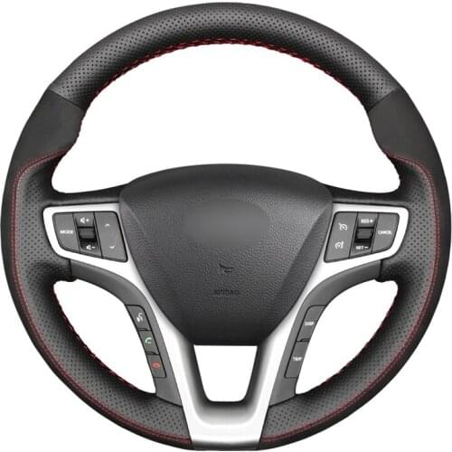 Hand Sew Black Genuine Leather Suede Car Steering Wheel Cover for Hyundai I40 2011 2012 2013 2014 2015 2016 2017 2018 2019 202