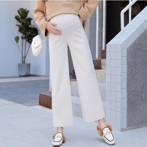 Pregnant womens wide-leg pants new corduroy autumn and winter thick fashion all-match loose pregnant belly lift pants