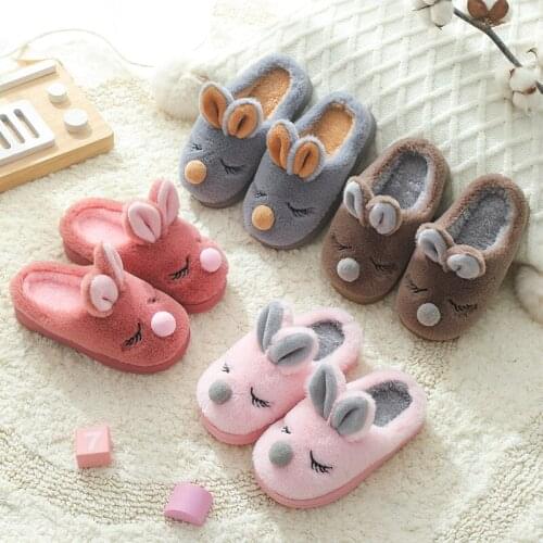 2021 Ins New Baby Home Slippers Girls Cartoon Shoes Kids Indoor Slippers Baby Warm Faux Fur Slippers Child House Shoes