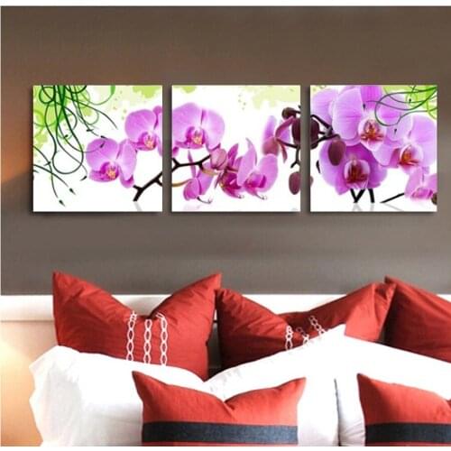 Triptych diy Diamond Embroidery mosaic diamond Painting orchid Wall Art Decoration pictures on the wall sitting room 3pcs Crafts