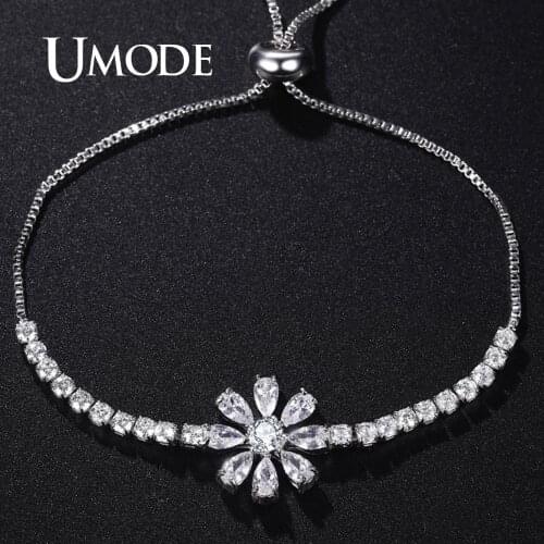 UMODE Clear CZ Crystal Tennis Bracelets for Women Flower Charm Bracelet & Bangles Femme Luxury Wedding Jewelry mujer UB0202