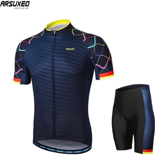 ARSUXEO Men Cycling jersey Short Sleeves MTB Cycling Clothing Sets Pro Racing Uniforms padded Shorts Qicky Dry ciclismo Z8