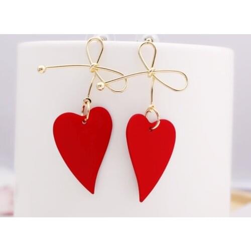 Korean Style Big Heart Knot Drop Earrings for Women Red Yellow Pink Color Sweet Wedding Jewelry Wholesale Pendientes Girl Gift