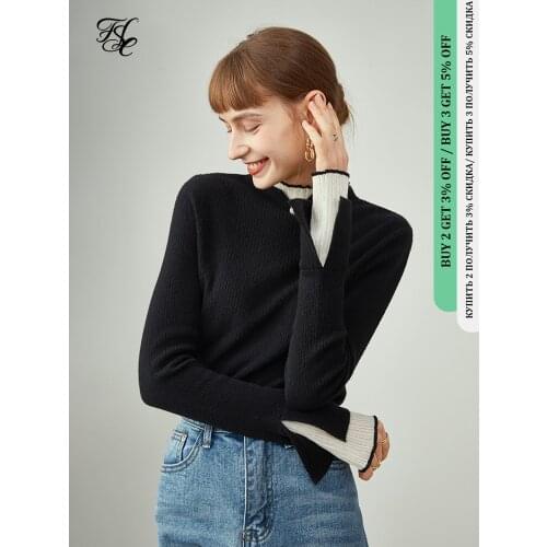 FANSILANEN Sweaters Women Black Half Turtleneck Sweater Two Slim Base Sweaters Women Korean Style Pullovers Commuter Sweaters
