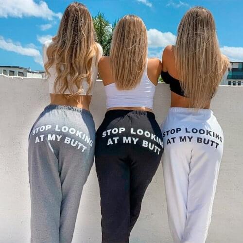 STOOP LOOKING AT MY BUTT Printed Casual Joggers Women Pants Streetwear Leisure Jogging Trousers Drawstring Hip Hop Capri