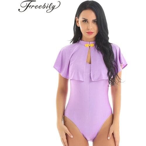 Purple Sleeveless High Cut Women Gymnastics Ballet Leotard Bodysuit Short Cape Set Dance Wear Fancy Stage performance Costume