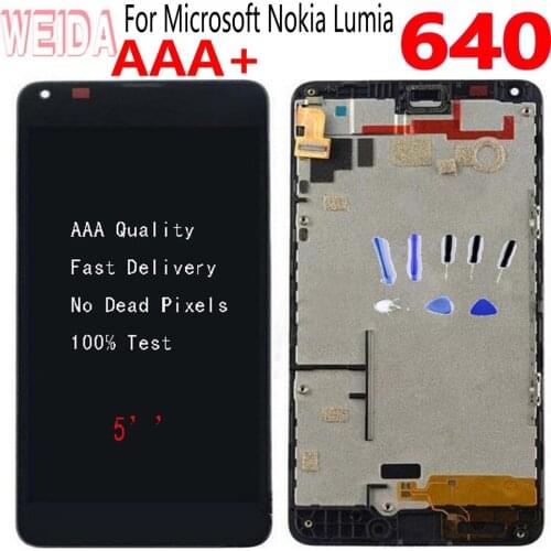 WEIDA 5 " For Microsoft Nokia Lumia 640 LCD Display Digitizer Touch Panel Screen Assembly with Frame +Tool N640 RM-1077