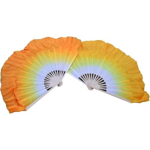 1 Pair High Quality Silk Belly Dance Short Fans White+Orange Colors Double Layered Short Silk Belly Dance Fans Can Be Customized