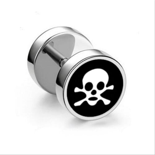 1Piece Simple Fashion Jewelry Barbell Ghost Studs Earring Piercing Black Stainless Steel Earrings For Men Women Gift Jewelry