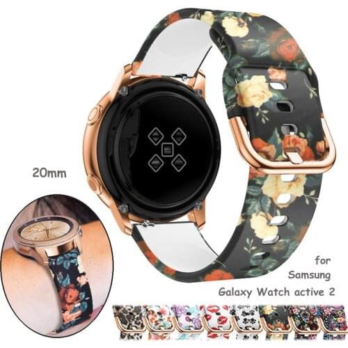 20mm watch strap for Samsung Galaxy Watch active 2/42mm Gear S2/Sport band Printed silicone bracelet Amazfit bip active2 42 mm