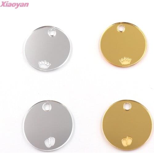 5pcs) 35mm Baby Foot Crown Acrylic Disc Birthday Favor Welcome Favors,Party DIY Gift Silver Rose Gold Mirror Round Acrylic