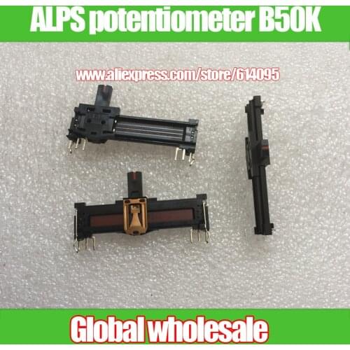 5pcs Japan ALPS 45mm straight slide fader double potentiometer B50K / handle length 10MM with red dot