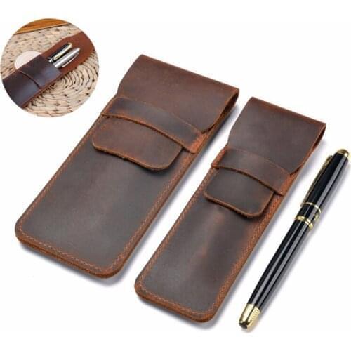 80Pcs Handmade Genuine Leather Pencil Bag,Cowhide Fountain Pen Case Holder,Retro Pens Pouch Protective Sleeve Cover Wholesale K1