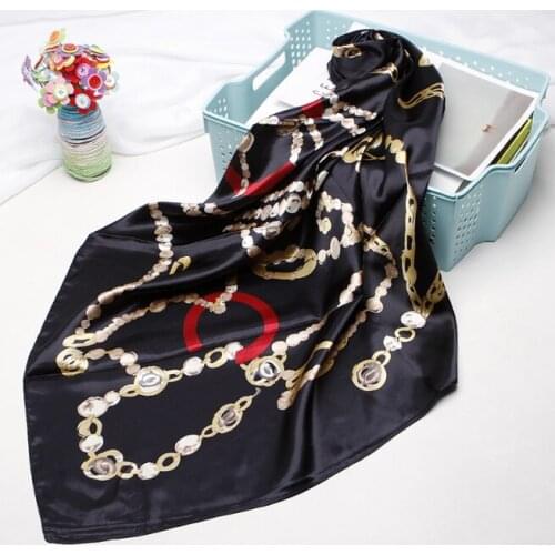 90*90cm Silk Keychain Scarves Women Foulard Square Hijab Scarf Ladies Satiny Shawl wrap muffler pareo female hijab poncho