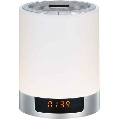 Wireless Portable Bluetooth SpeakerMini With Alarm Clock SpeakerStereo Speaker Seven Color Touch Control Speaker Desk Lamp White