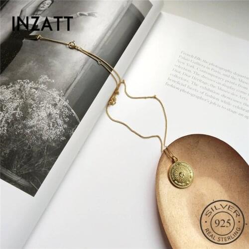INZATT Real 925 Sterling Silver Round Sun totem Pendant Choker Necklace For Women Party Fashion Jewelry Minimalist Accessories