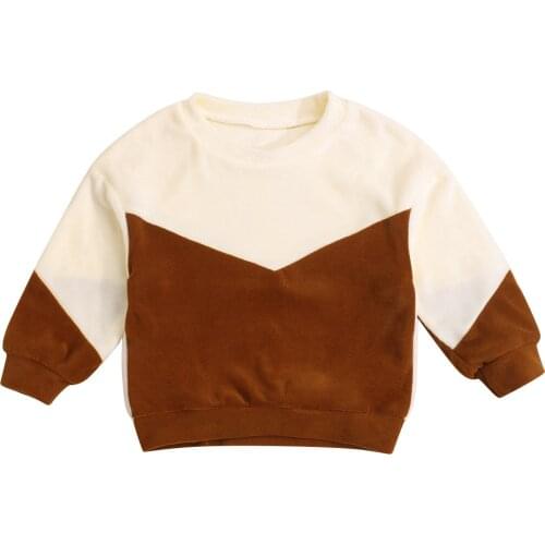 Childrens Clothing 2021 Winter Warm Long Sleeve Crew Neck Plush Sweatshirts Color Block Pullovers Kids Clothes 2-7Y Sportswear