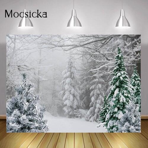Winter Frozen Forest Photography Backdrop Snow Scene Merry Christmas Background Photo Studio Xmas Birthday Portrait Photocall