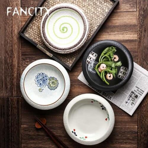 FANCITY Japanese-style painted ceramic round bowl bowl sushi bowl creative large bowl bowl ice plate sashimi plate specialty res