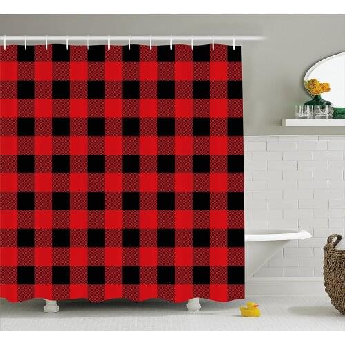 Plaid Shower Curtain Lumberjack Fashion Buffalo Style Checks Retro Style with Grid Composition Wall Decoration Hanging Curtains