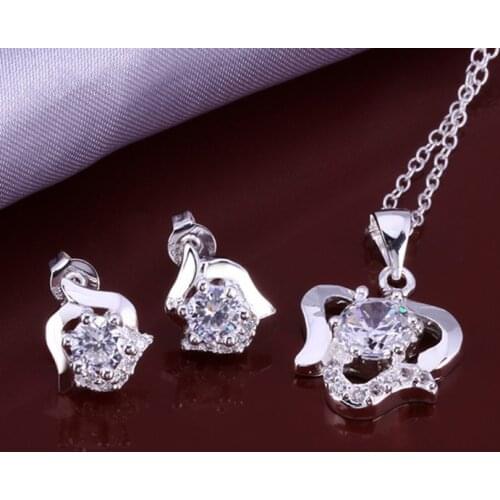 Sets sterling-silver-jewelry Jewelry Sets Silver Inlaid Zircon Sets Womens Trendy Jewelry Wholesale Free Shipping qwqa LS650
