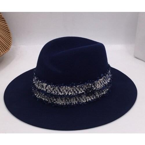 Panama European and American Wind fashion woolen hat hide blue hats personality dream twining silk ribbon lovers hat