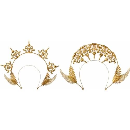 Gold Gorgeous Virgin Goddess Hair Crown Vintage Queen Lolita Princess Cosplay Headband KC Hair Hoop Headdress