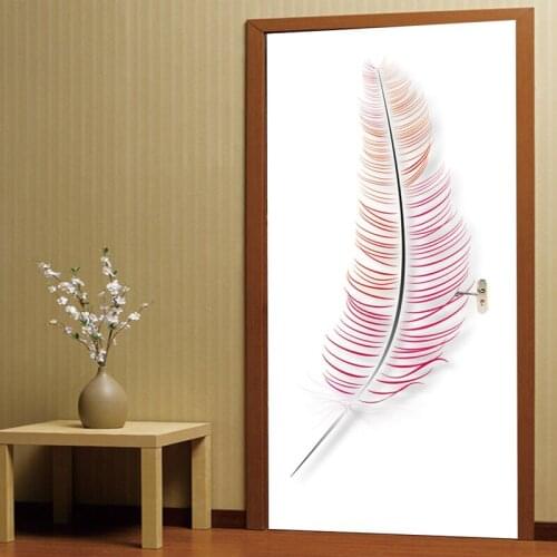 PVC 3d Vinyl Wallpaper Free Desktop Wallpaper Modern DIY Door Cover 77*200cm Feather Baby Room Wall Decals Kitchen Wall Decor