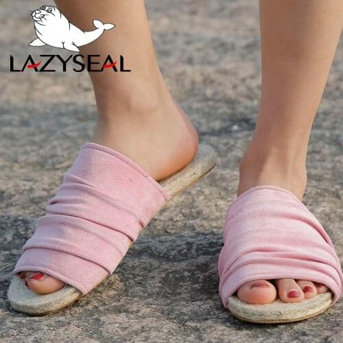 LazySeal Womens Flat Slippers Slide Women Summer Beach Heels Shoes Home Bathroom Slides Hemp Flip Flops Outdoor Female Shoes